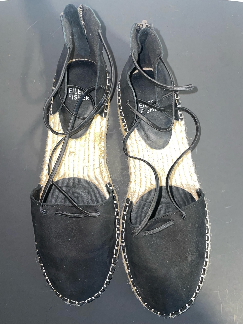 Eileen Fisher Black Espadrille Lace-Up Flats